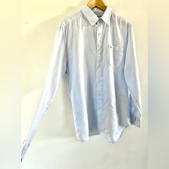 Quicksilver Light Blue Casual Button-Up 100% Linen Collared Shirt Size Medium - Picture 5 of 10
